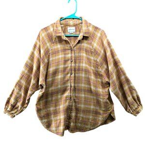 American Eagle Oversized Flannel Shirt Womens S Mustard Yellow Plaid Button Down